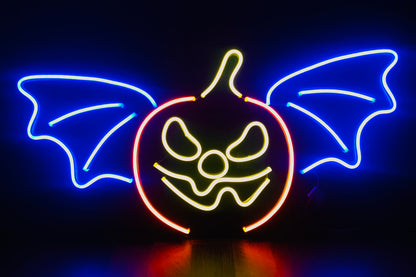 Flaggermus og gresskar 65x33 cm neon på acryl. Halloween