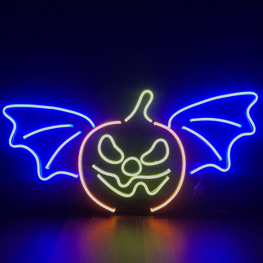 Flaggermus og gresskar 65x33 cm neon på acryl. Halloween