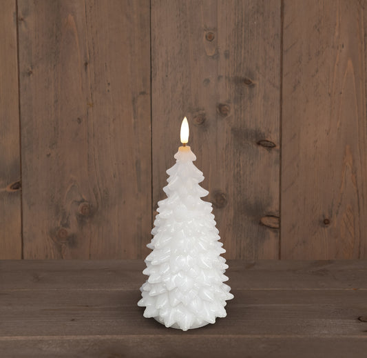 Juletre - hvitt vokslys med LED-flamme - 9.5x20cm med timer