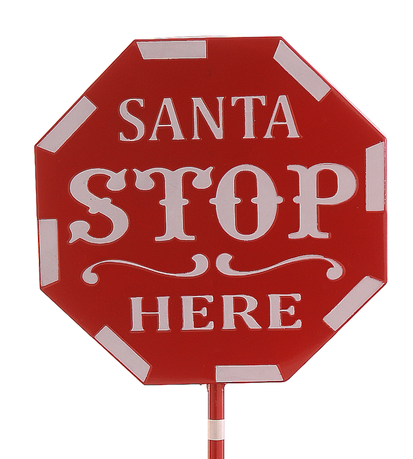 Metallskilt - Santa stop here - 38,5 cm