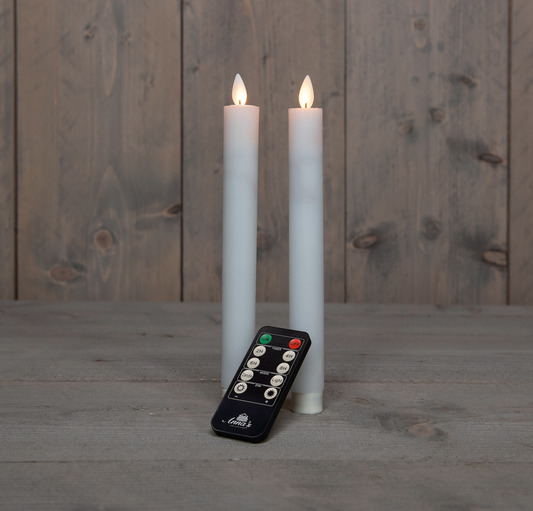 2 stk stearinlys hvit - LED flamme - fjernkontroll