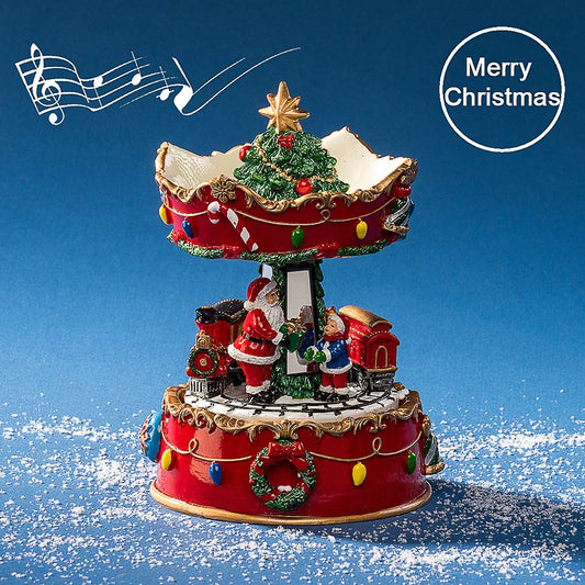Roterende musikkboks med julenisse og juletog – 16 cm - Julelysbutikken.no