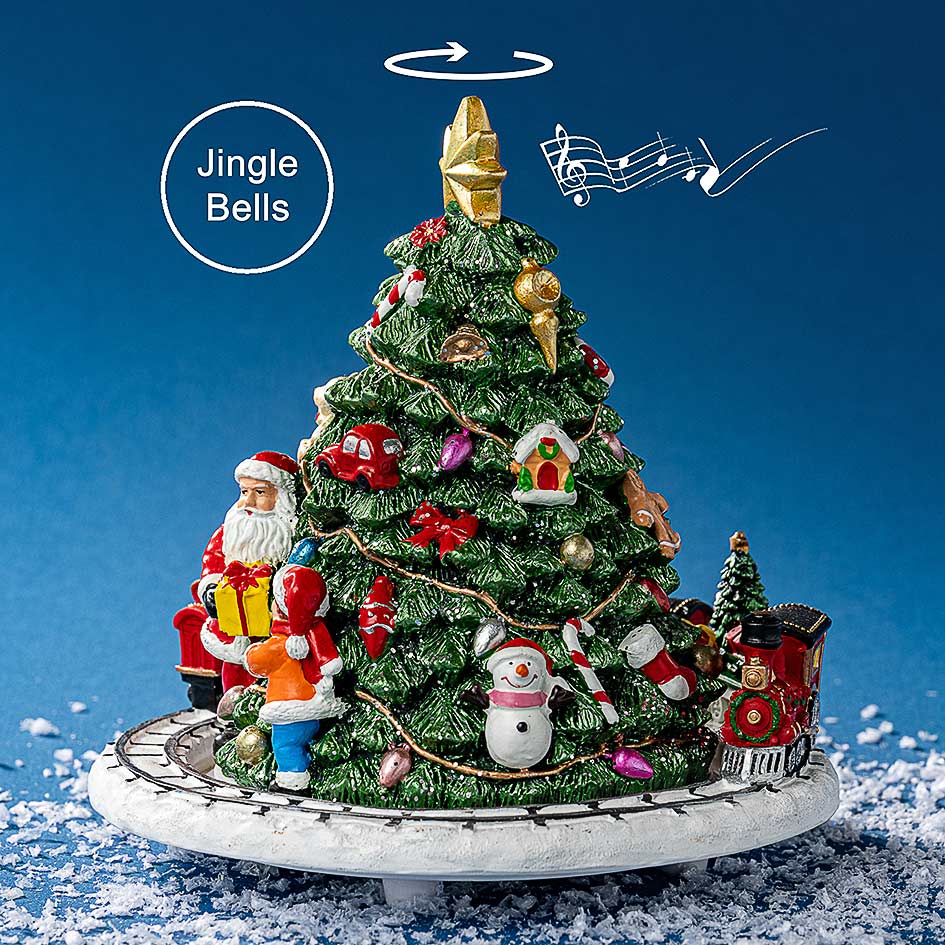 Roterende juletre med tog og musikk – 16 cm