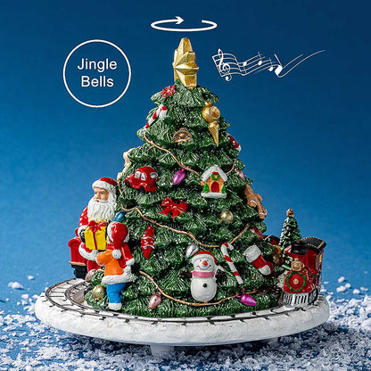 Roterende juletre med tog og musikk – 16 cm