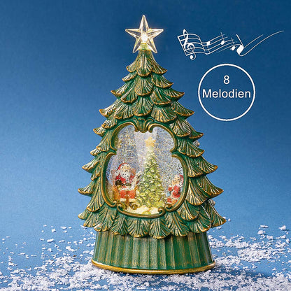 LED-juletre lykt med julenisse, snøeffekt og musikk – 30,5 cm