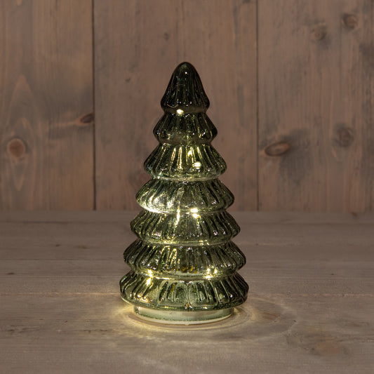 Glasslykt med 10 LED på batteri - 9x18.5 cm - grønn