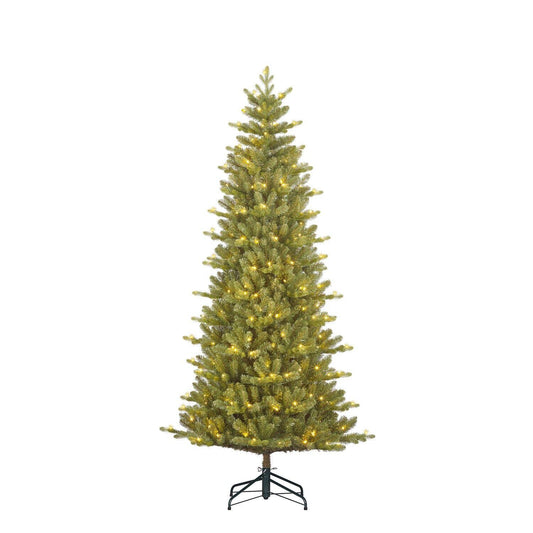 Smalt kunstig juletre med timer og dimmer - 215x96 cm