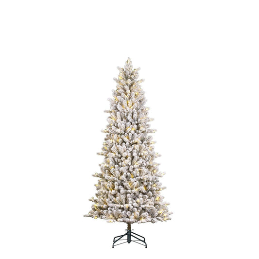 Smalt kunstig hvitt juletre med timer og dimmer - 185x86 cm