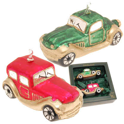 juletrepynt Retro julebil, 2 stk (14 cm)