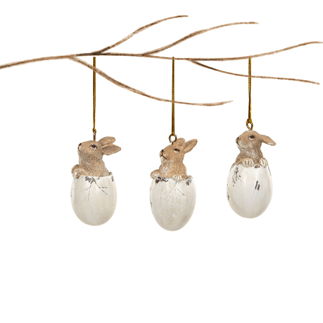 påske Harepuser i egg, 3stk (6cm)