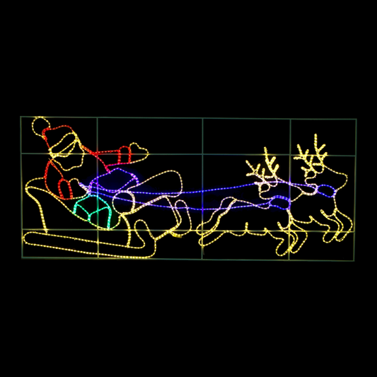 Julenisse med reinsdyr og slede - 128x300 cm - XL LED-fig
