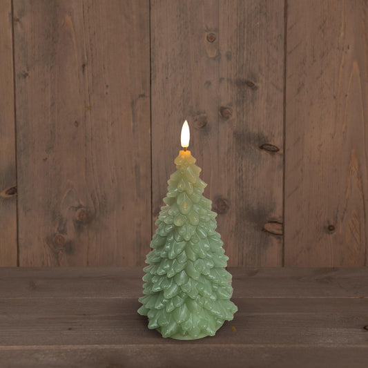 Juletre - grønt vokslys med LED-flamme - 9.5x20cm med timer